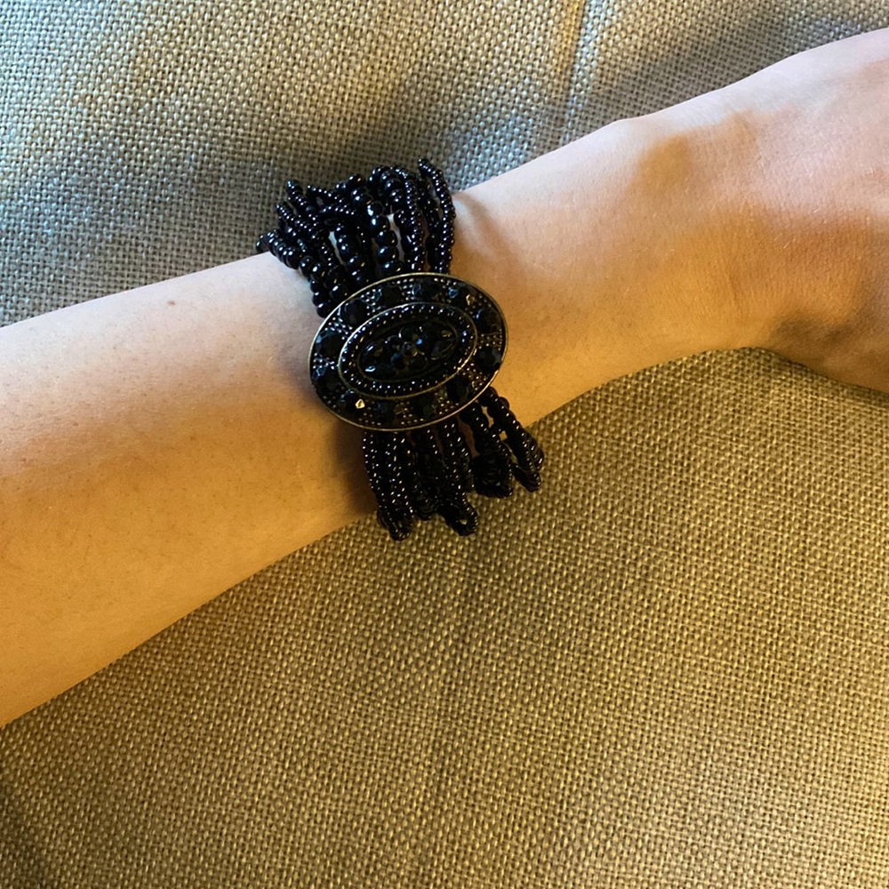 Victorian-inspired vintage goth boho black bracelet with Swarovski crystals